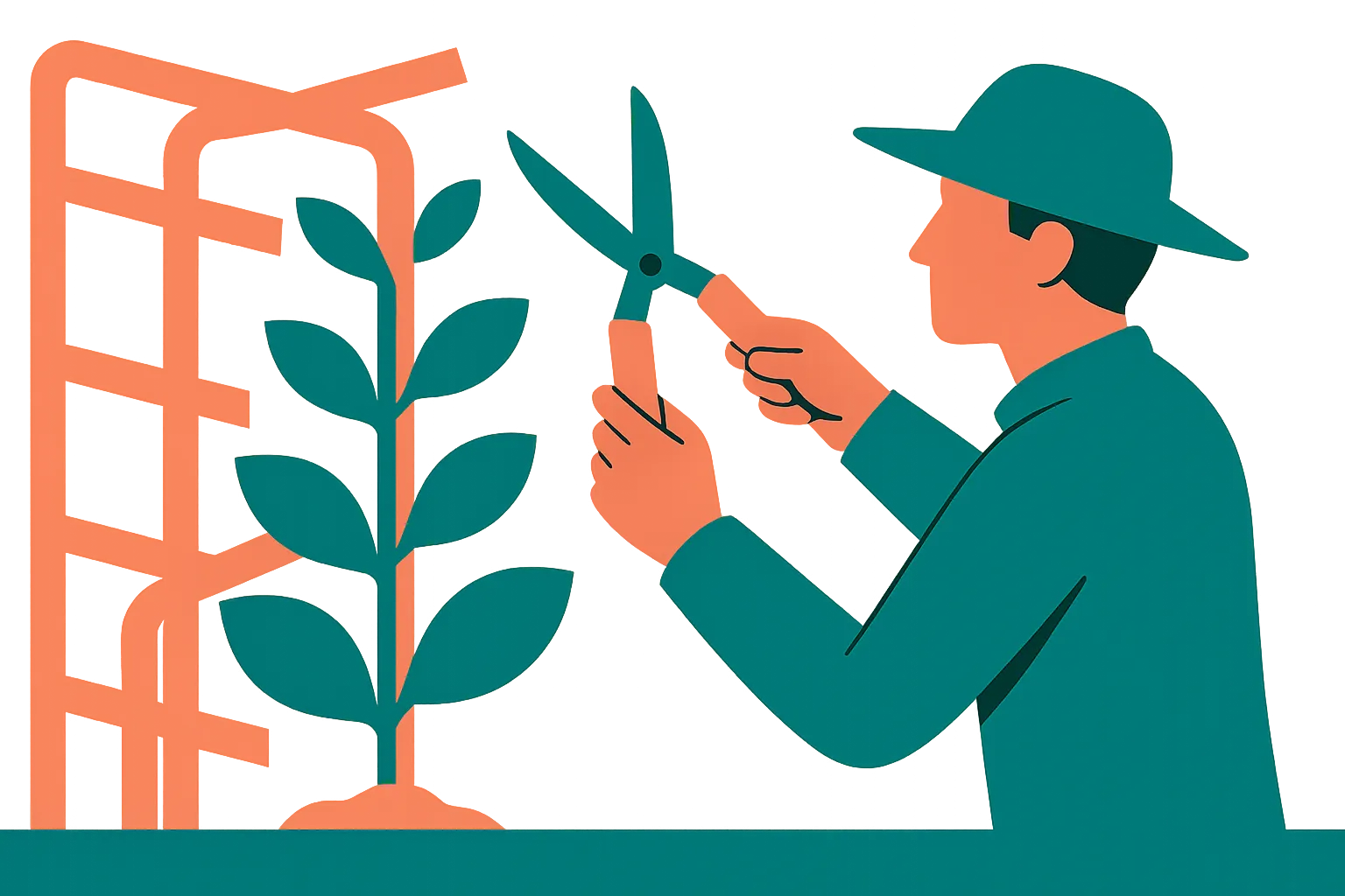 a gardener pruning back overgrown structures around a plant so it has room to grow taller