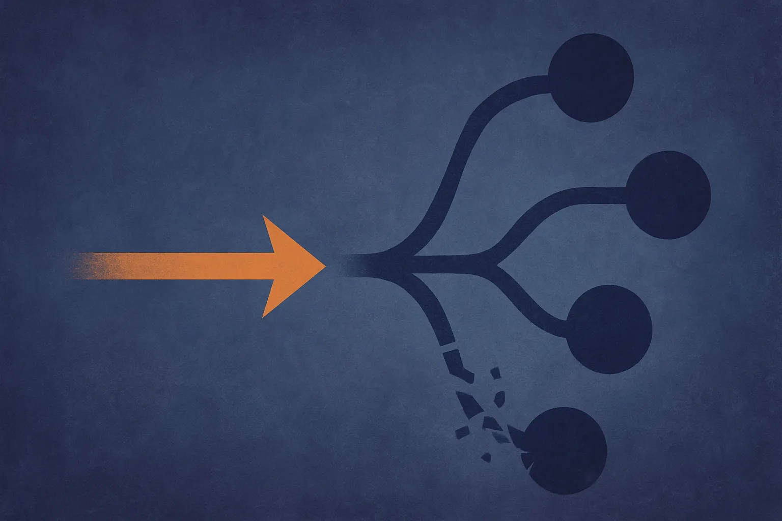 a single query arrow branching toward multiple connected knowledge nodes that must be traversed in sequence, one path cl