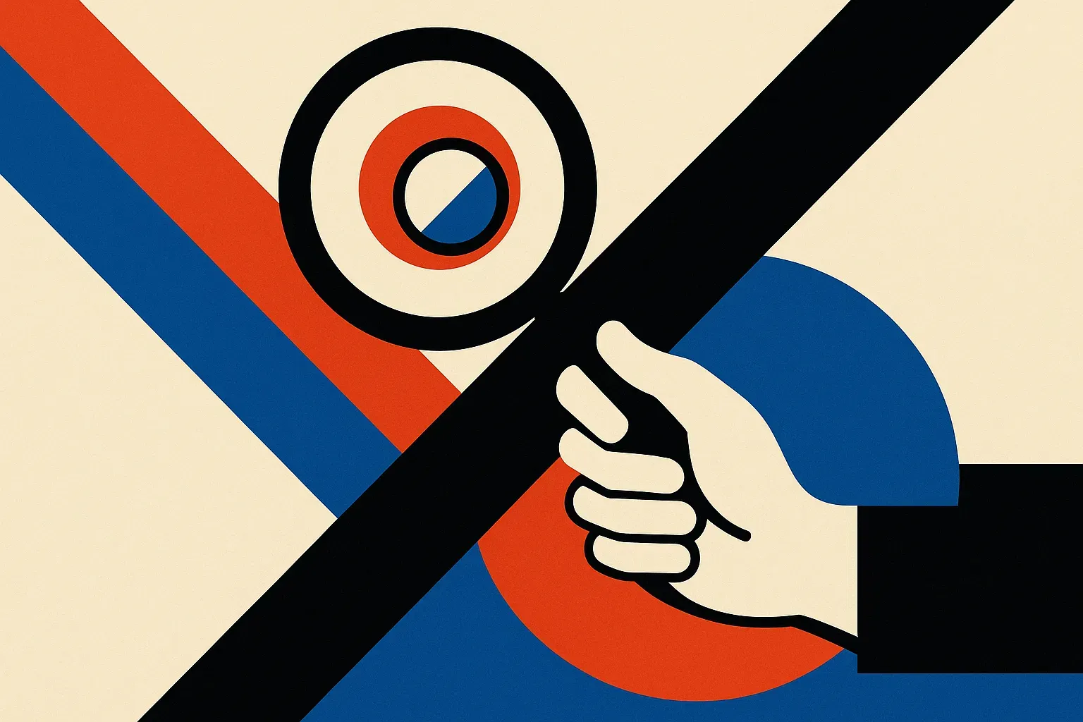a magnifying glass held by the same hand that holds the object being examined, forming a closed loop